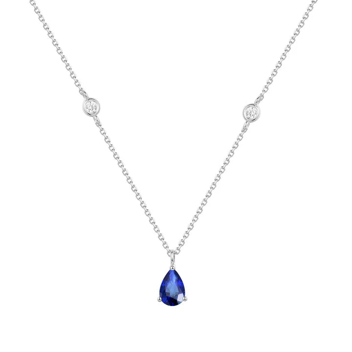 Blue Sapphire Pear Drop Necklace in White 04-016196-01BS