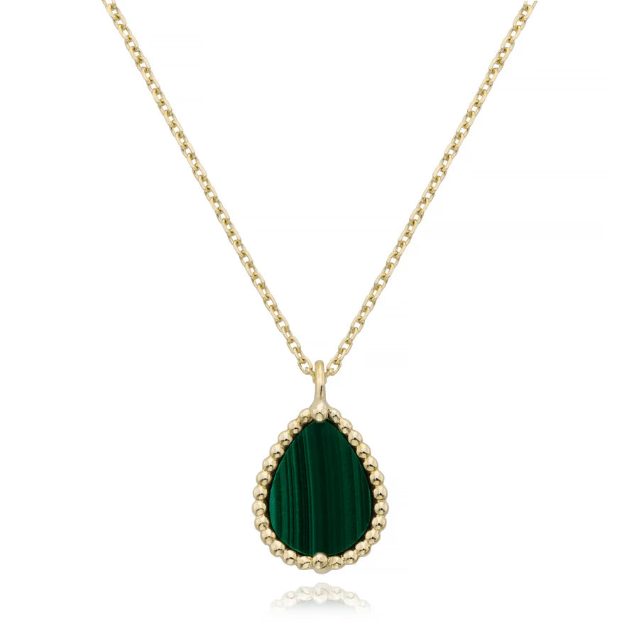Beaded Pear Malachite Pendant in Yellow 04-016219-02MA