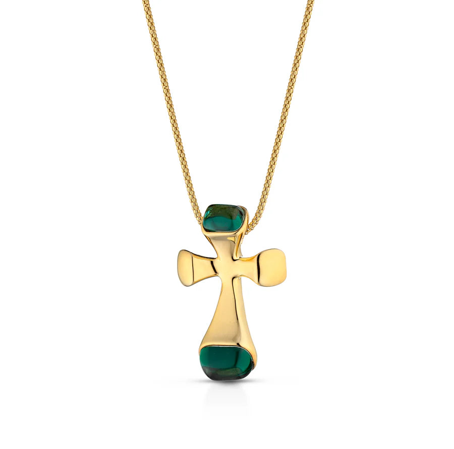 COLOR BURST CROSS PENDANT IN GREEN 04-068754-02GN