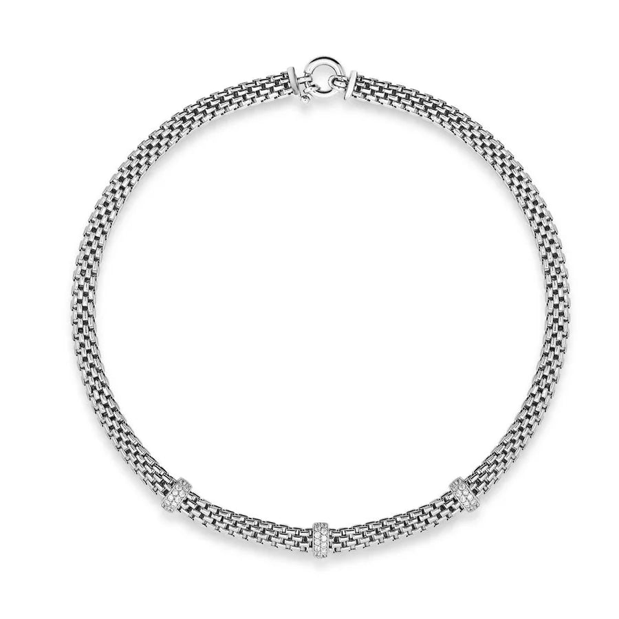 Oro Link Station Necklace in White 04-082027-01WH-18