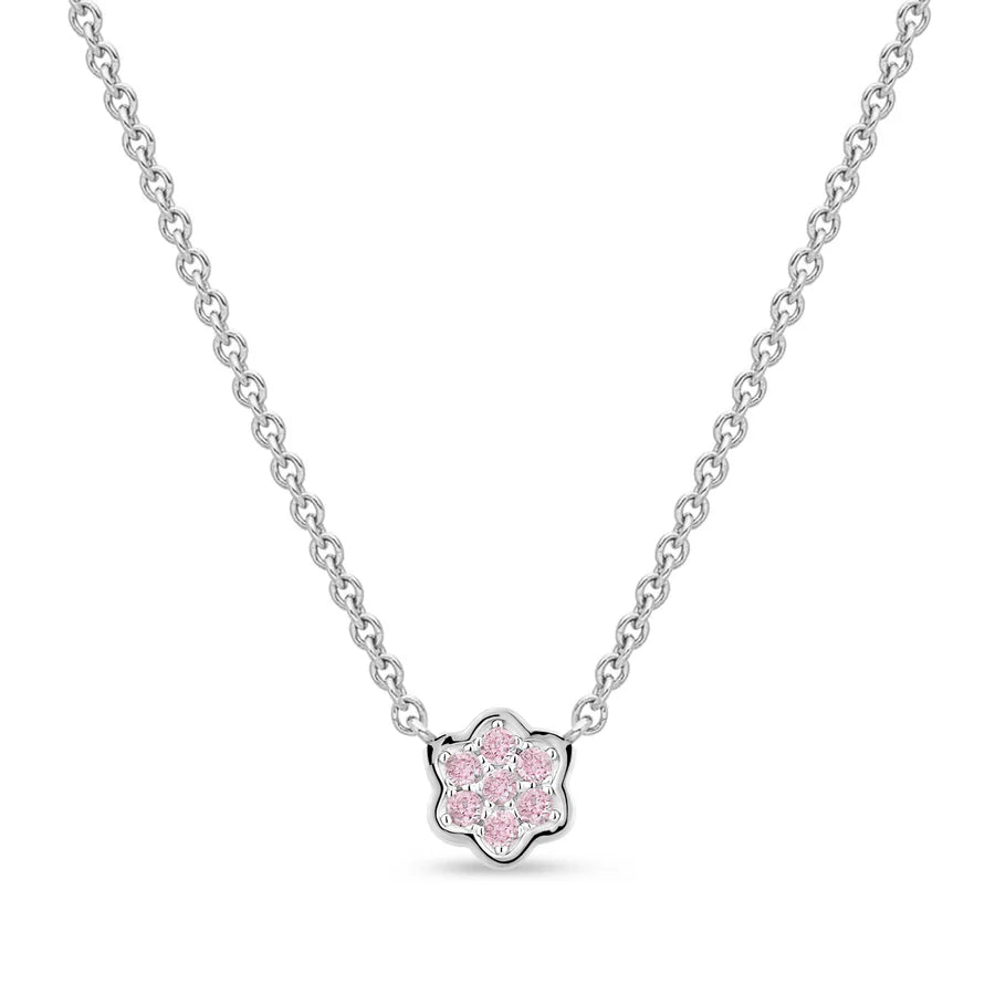Little Miss Mimi Flower Necklace in White with Pink Stones 04-142650-01PK