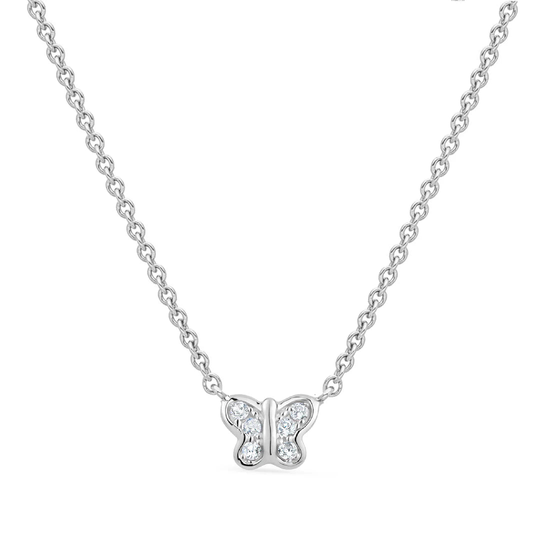 Little Miss Mimi Butterfly Necklace in White with White Stones 04-142651-01WH