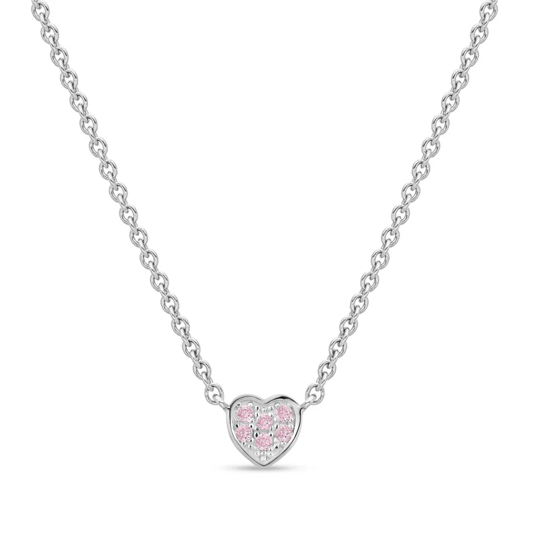 Little Miss Mimi Heart Necklace in White with Pink Stones 04-142652-01PK