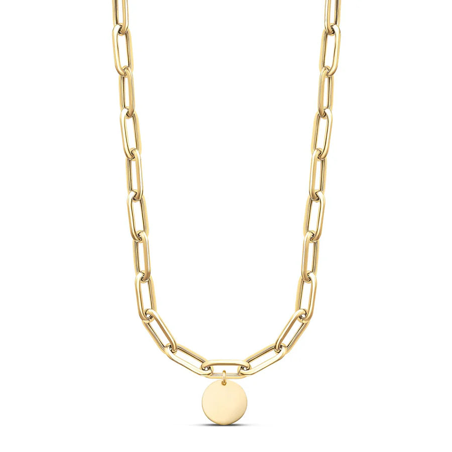 Thick Paperclip Disc Charm Necklace in Yellow 04-403670-02-18