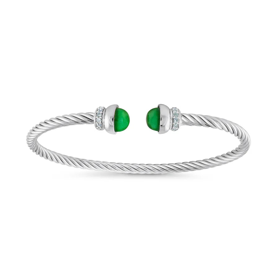 Green Emerald Twist Cable Bangle in White 07-083486-01GN