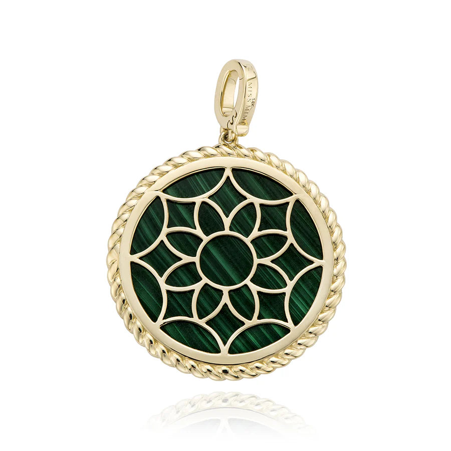 Medium Malachite Flower Twist Pendant in Yellow 09-706326-02MA