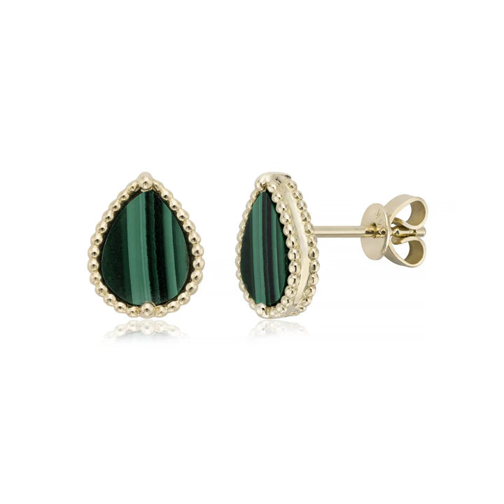 Beaded Pear Malachite Stud Earrings in Yellow 13-016219-02MA
