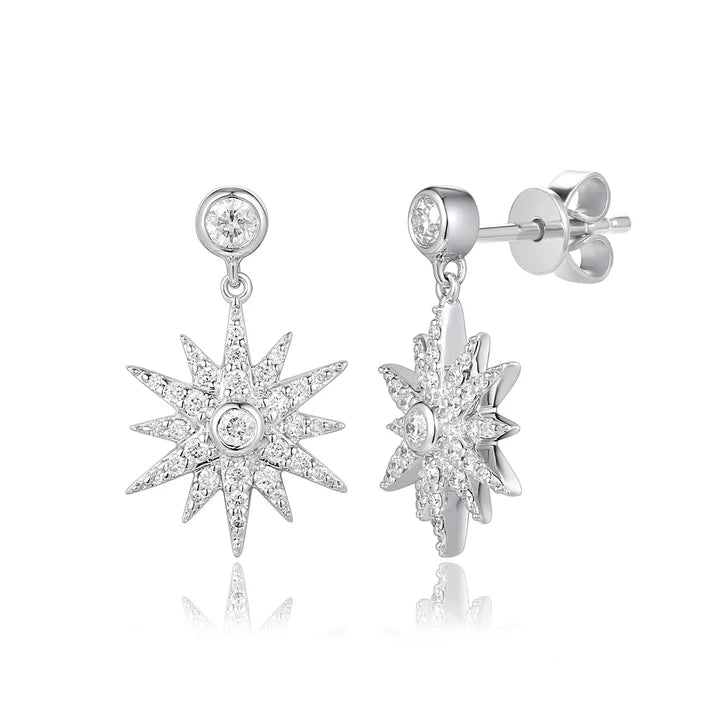 Diamond Starburst Drop Studs in White 13-016418-01DIA