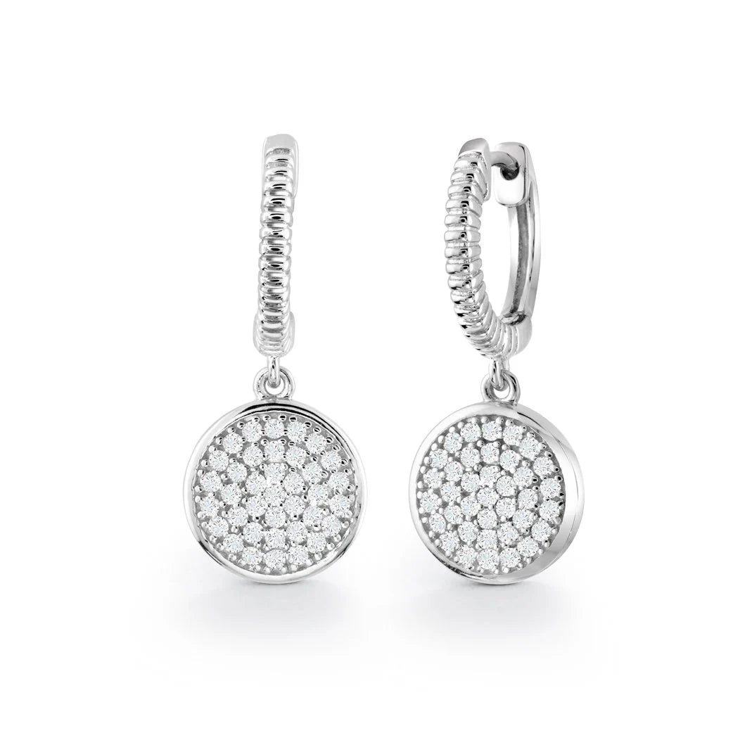 Round Micro Pave Earrings in White 13-021346-01WH