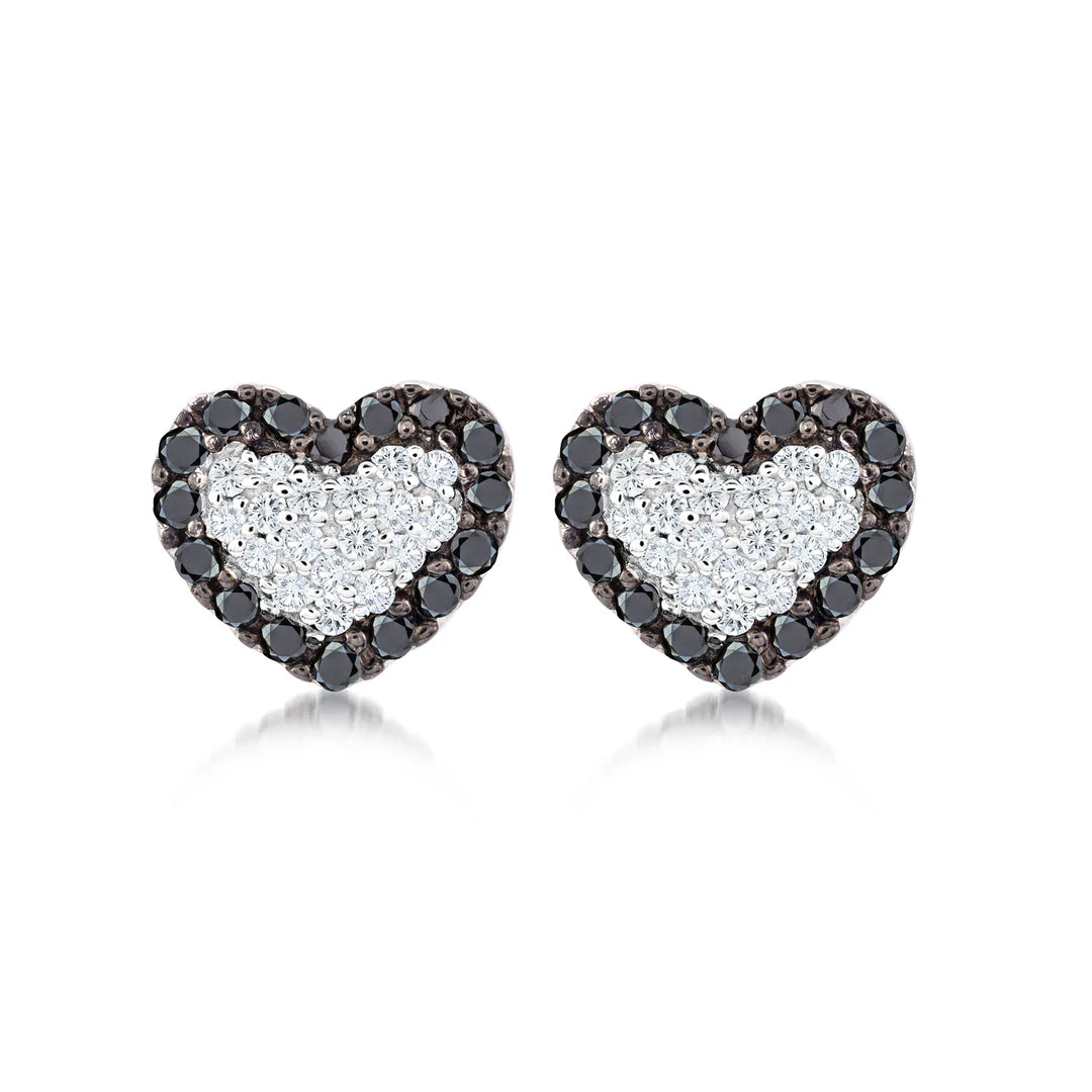 Daily Classic Heart Stud in White, White and Black Stones 13-021873-01WHBK
