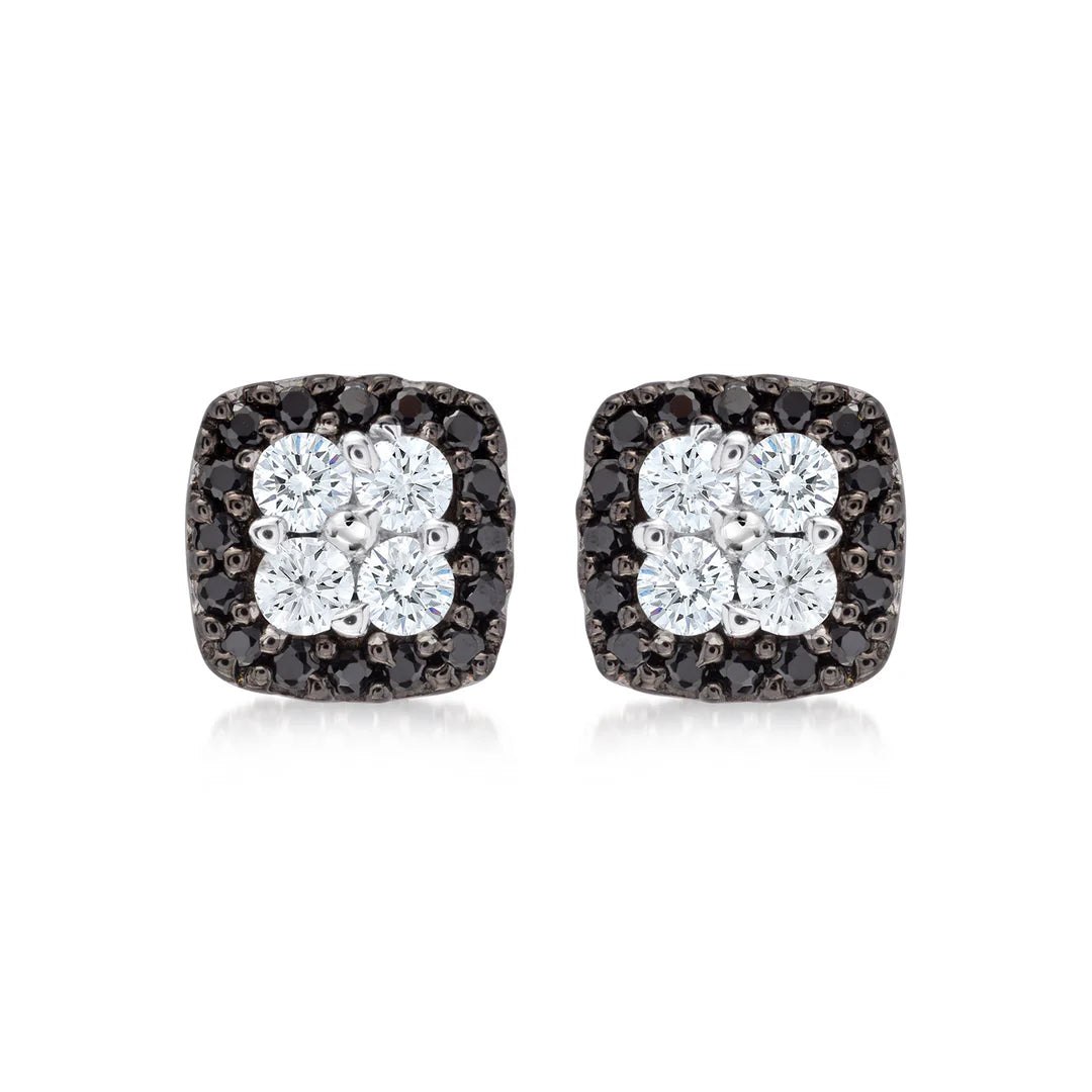 Daily Classic Square Stud in White, Black and White Stones 13-021878-01WHBK