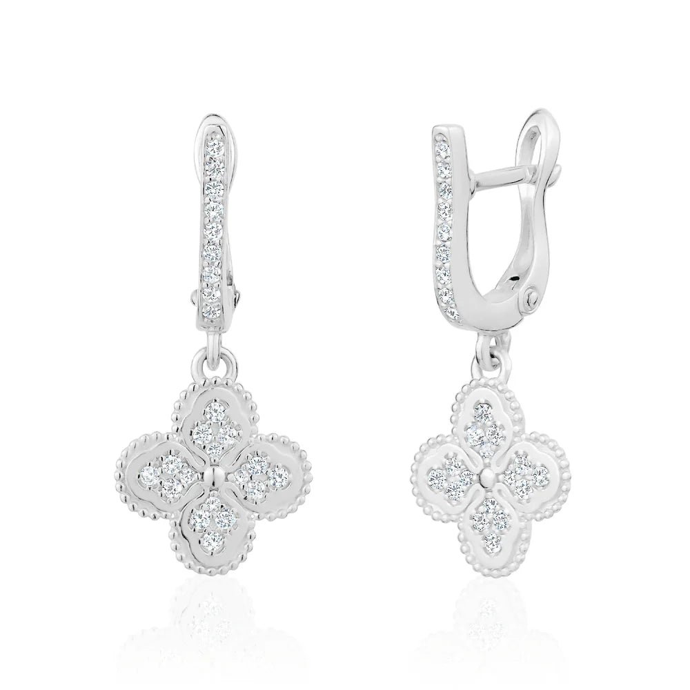 Heritage Clover Drop Earrings in White 13-086545-01WH