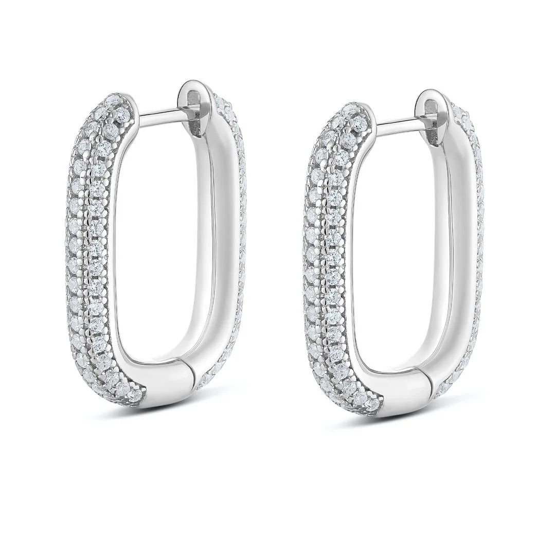 Large Be Square Pave Earrings in White 13-143797-01WH