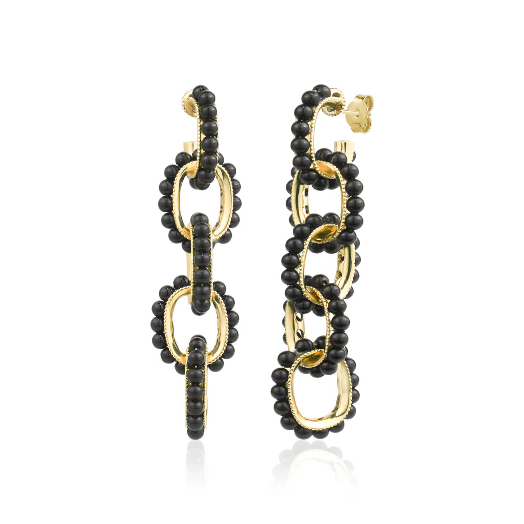 Black Agate Couture Link Drop Earrings in Yellow 13-146272-02BK