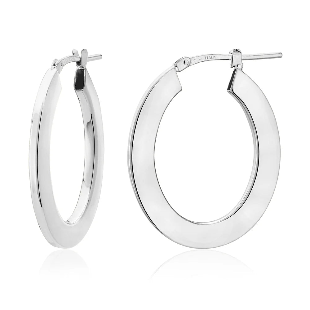 Medium Oval Flat Tube Earrings in White 13-406553-01