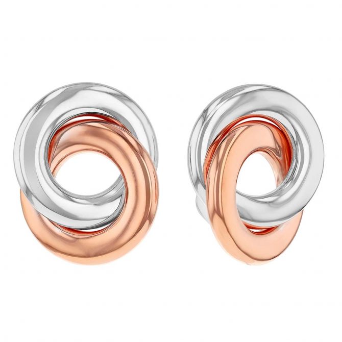 Elegance Rose Tone & Sterling Silver Intertwined Circle Earrings WELGO033