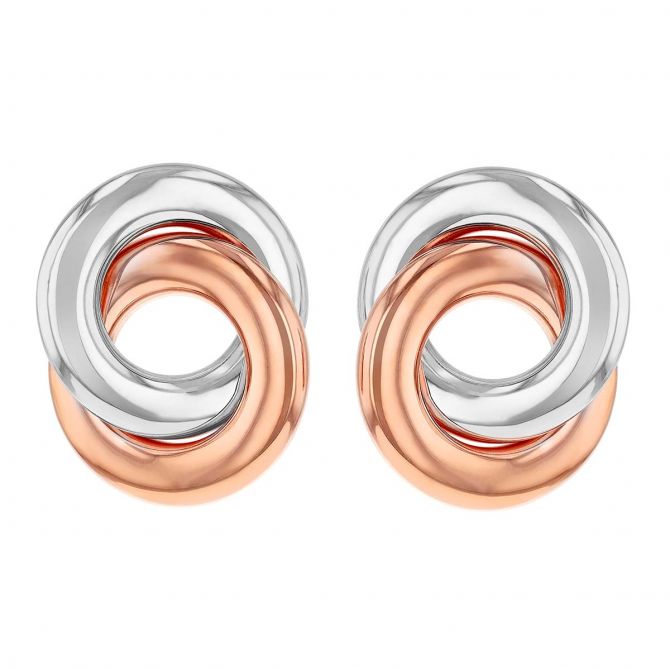 Elegance Rose Tone & Sterling Silver Intertwined Circle Earrings WELGO033