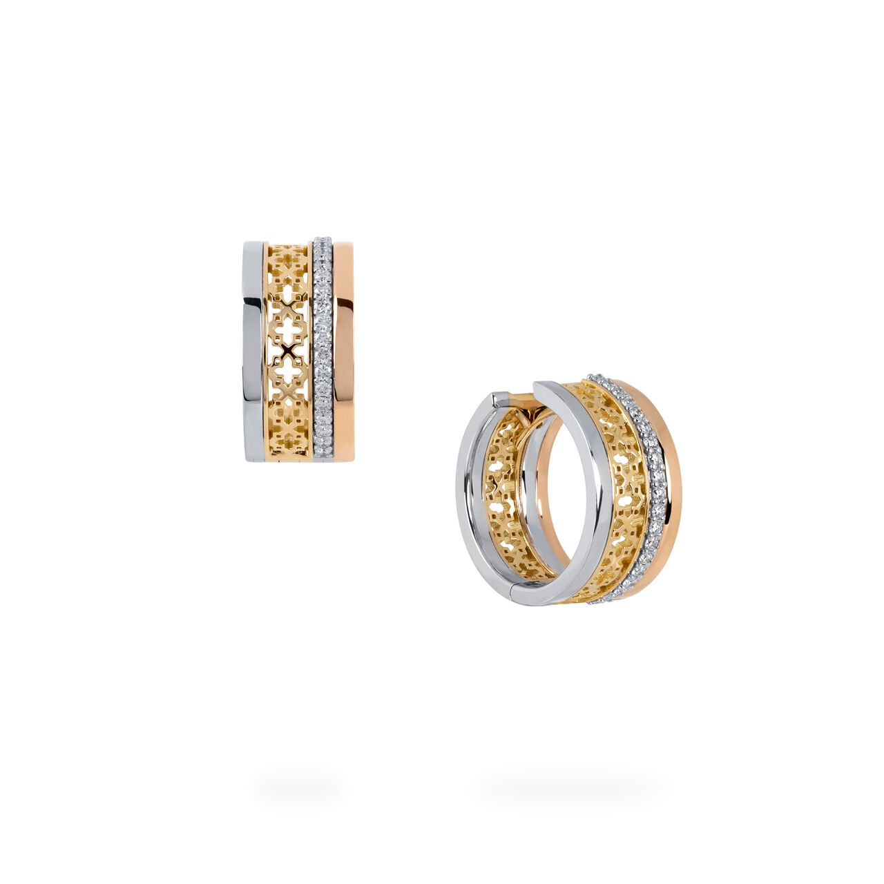Birks Dare to Dream ® Diamond Huggie Earrings, Tri-Gold 450014670254