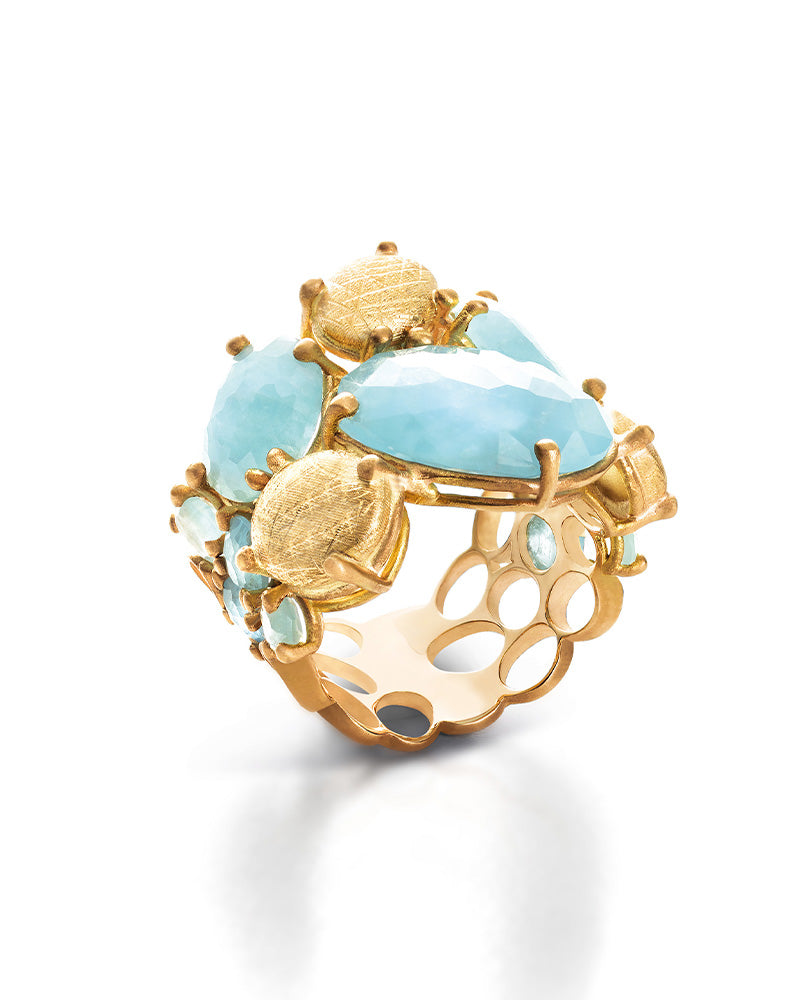 Nanis "IPANEMA" GOLD AND AQUAMARINE BAND RING AH6-577