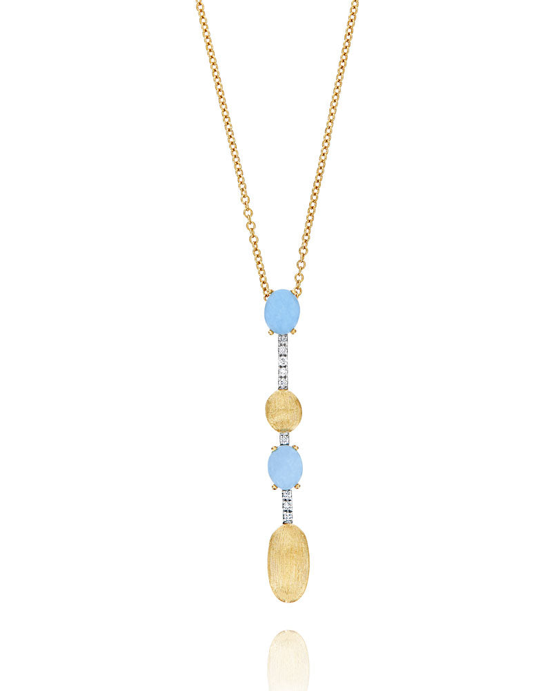 "AZURE" GOLD, DIAMONDS AND AQUAMARINE DAINTY LONG NECKLACE CS5-597