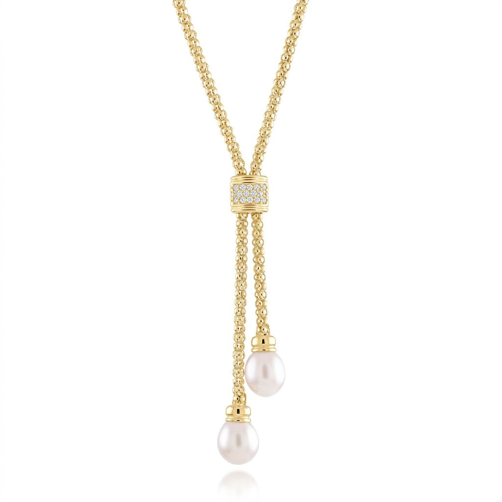 Mesh Pearl Lariat Necklace in White 04-081571-02PL