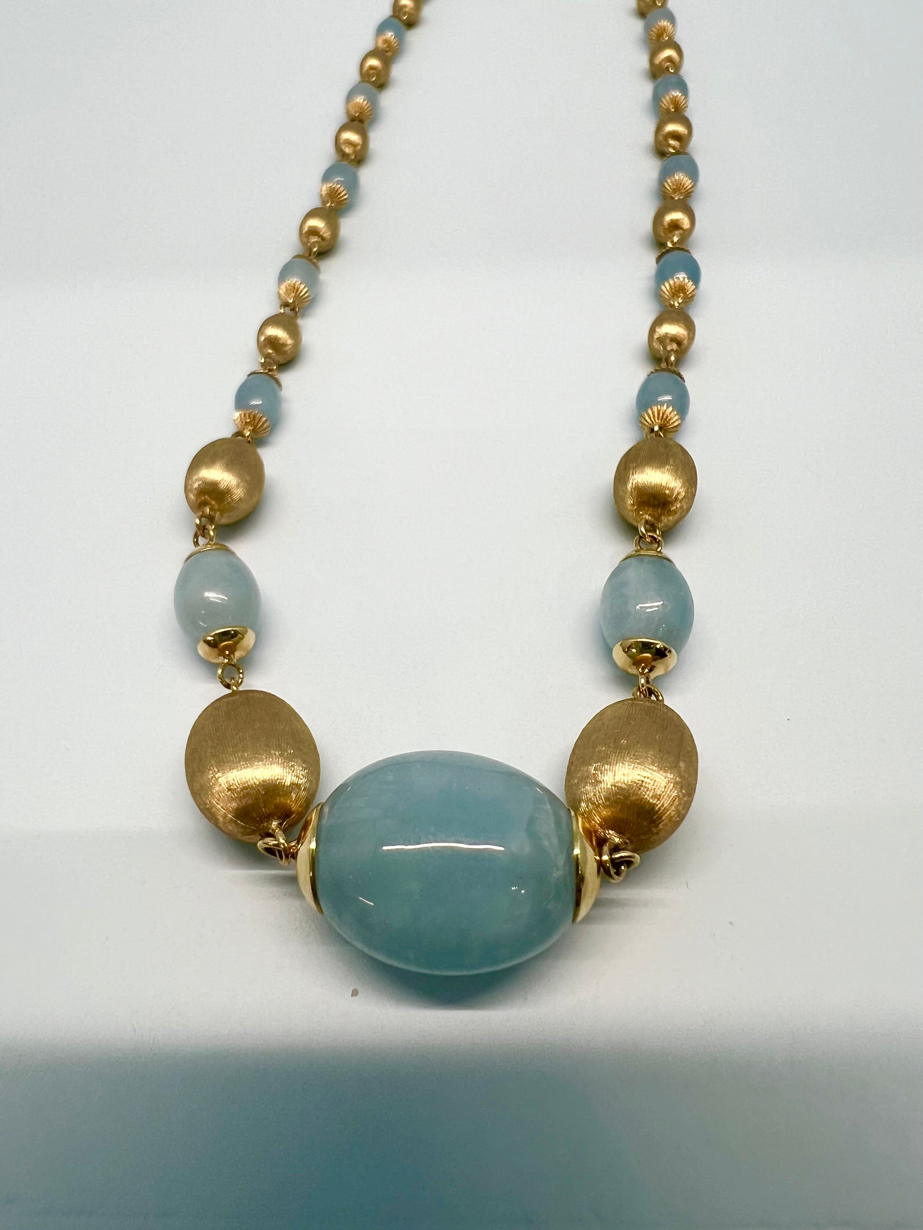 Nanis "AZURE" GOLD, MILKY AQUAMARINE NECKLACE CN23-575