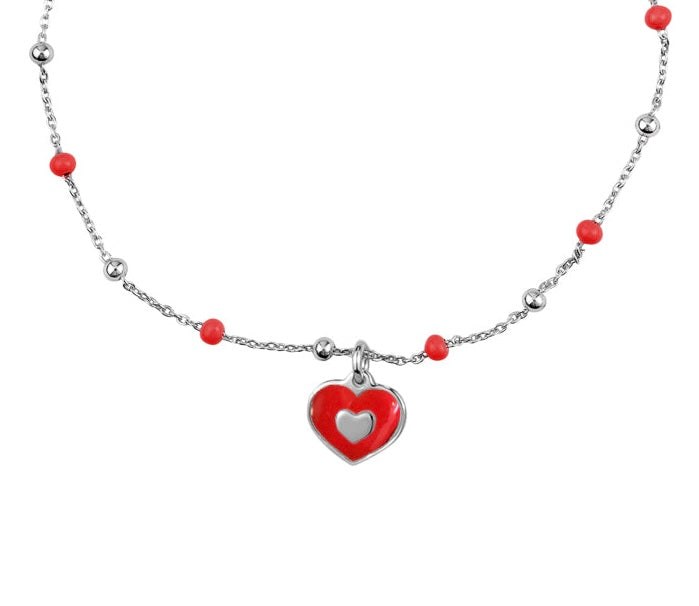 MISS MIMI STERLING SILVER RED BEADED HEART ENAMEL NECKLACE 04-156606-01