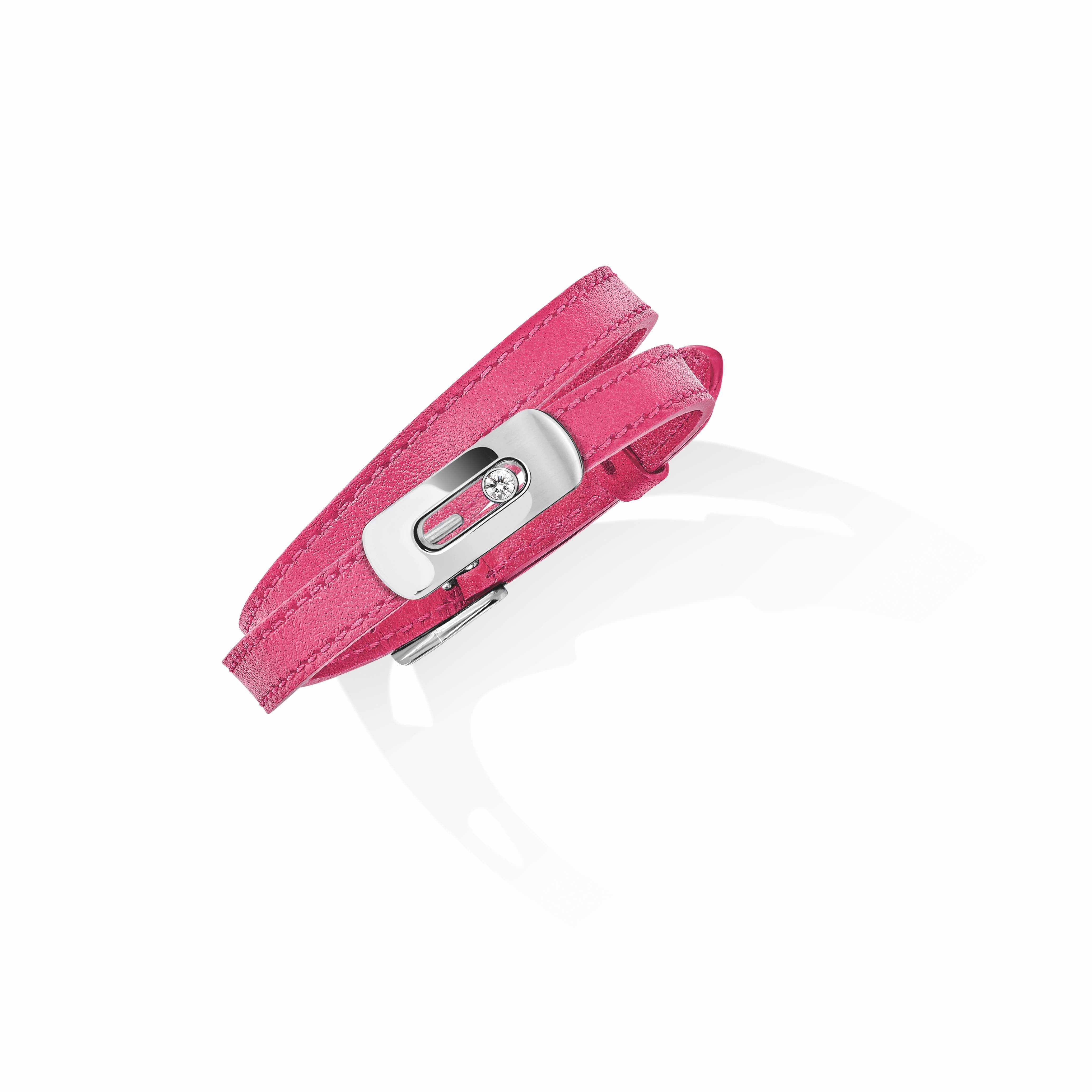 My Move Pavé Diamonds Raspberry Pink Leather Bracelet (ONLY) 32006-L