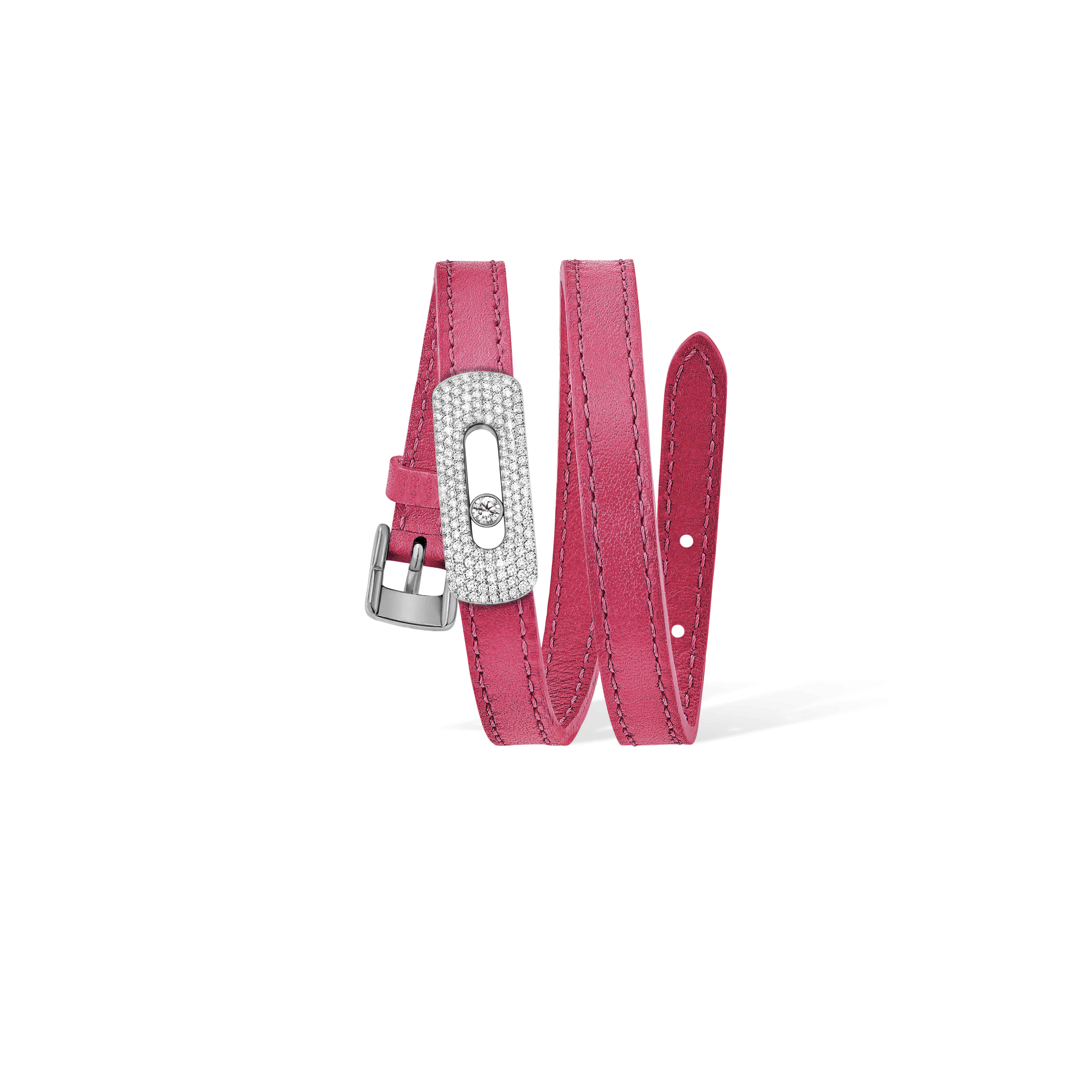 My Move Pavé Diamonds Raspberry Pink Leather Bracelet (ONLY) 32006-L