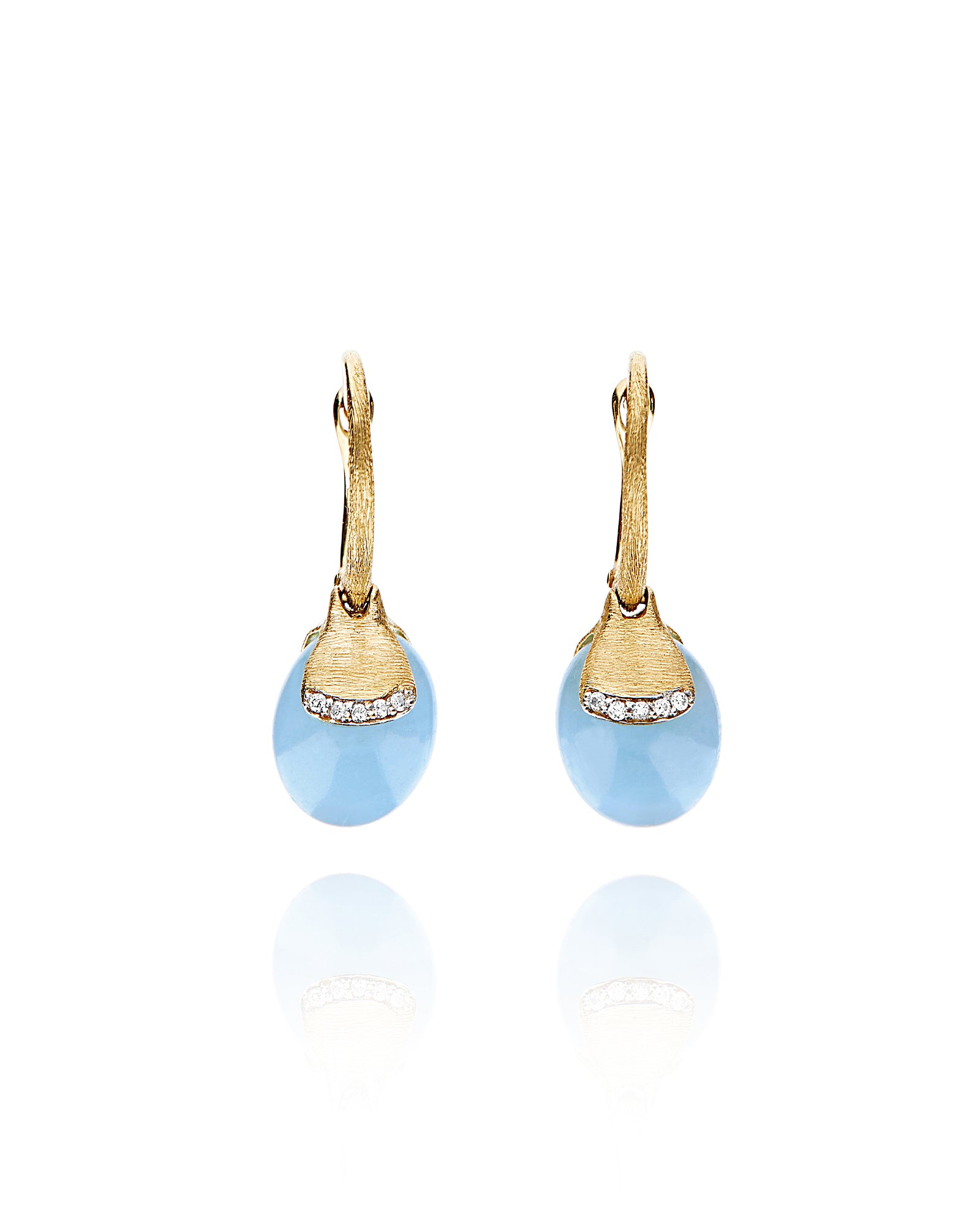 AZURE "AMULETS" CILIEGINE GOLD AND MILKY AQUAMARINE BALL DROP EARRINGS WITH DIAMONDS DETAILS (SMALL) OS19-587