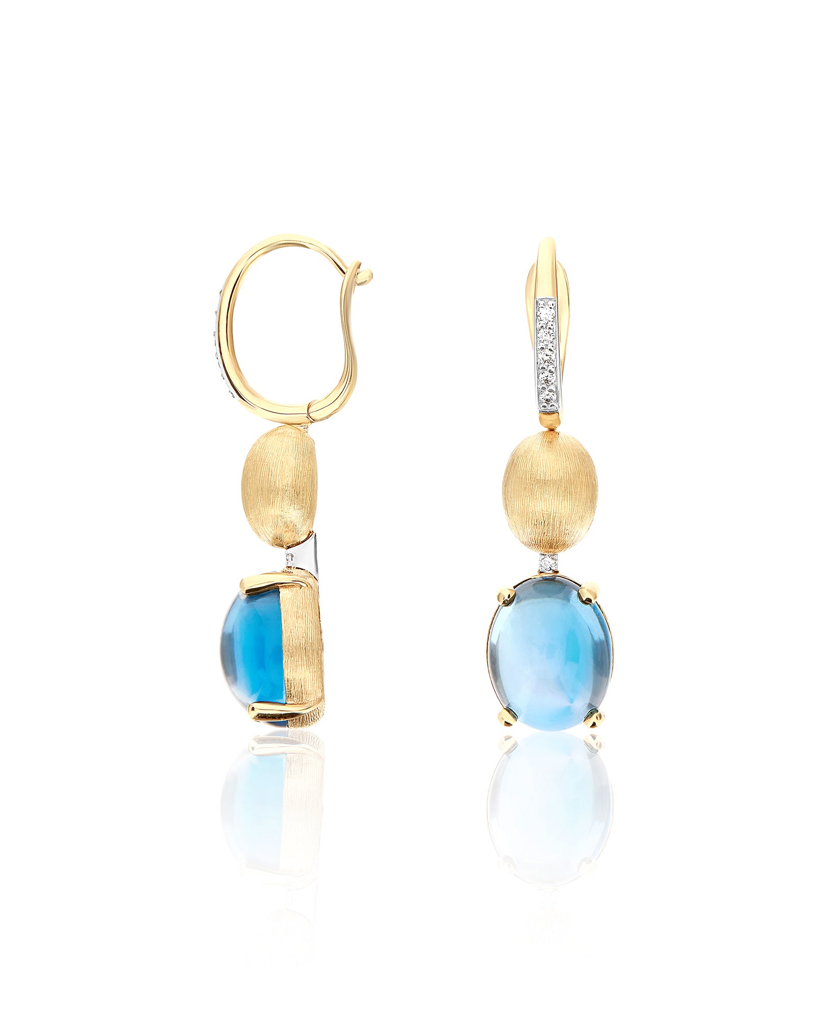 Nanis "AZURE" GOLD, DIAMONDS AND LONDON BLUE TOPAZ BOULES LEVERBACK EARRINGS OS24-597