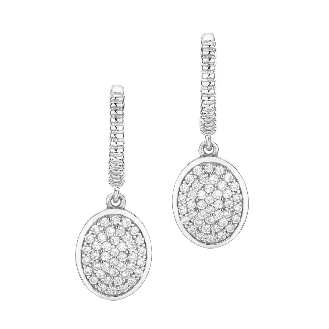 Oval Micro Pave Earrings in White 13-021343-01WH