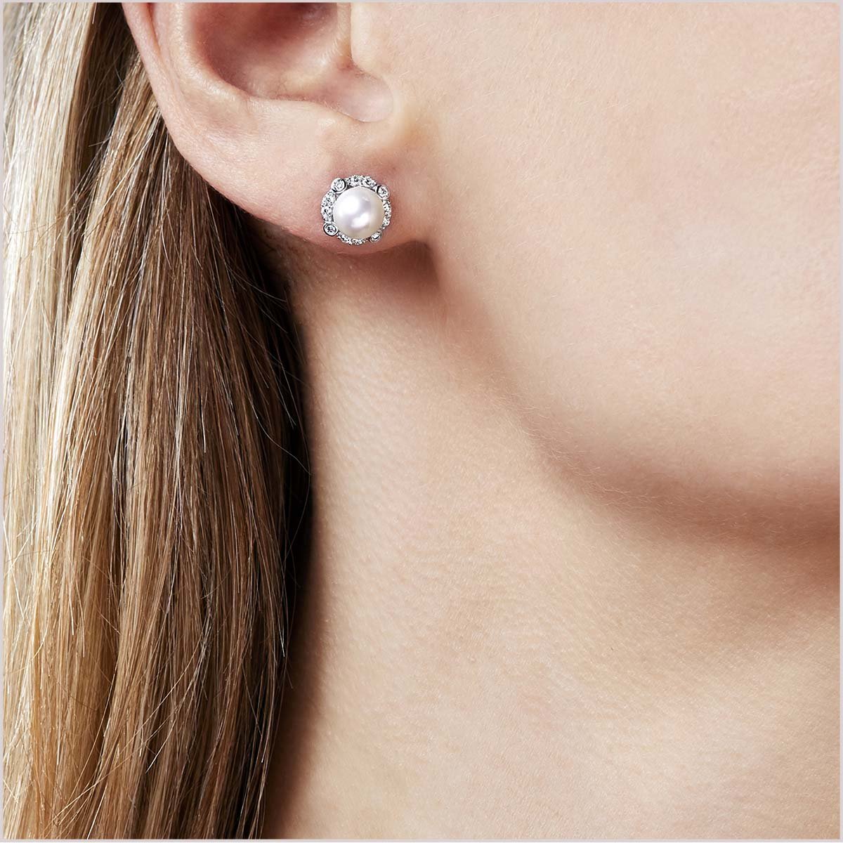 Yoko London Trend Freshwater Pearl and Diamond Stud Earrings TEM0222-7F-LY