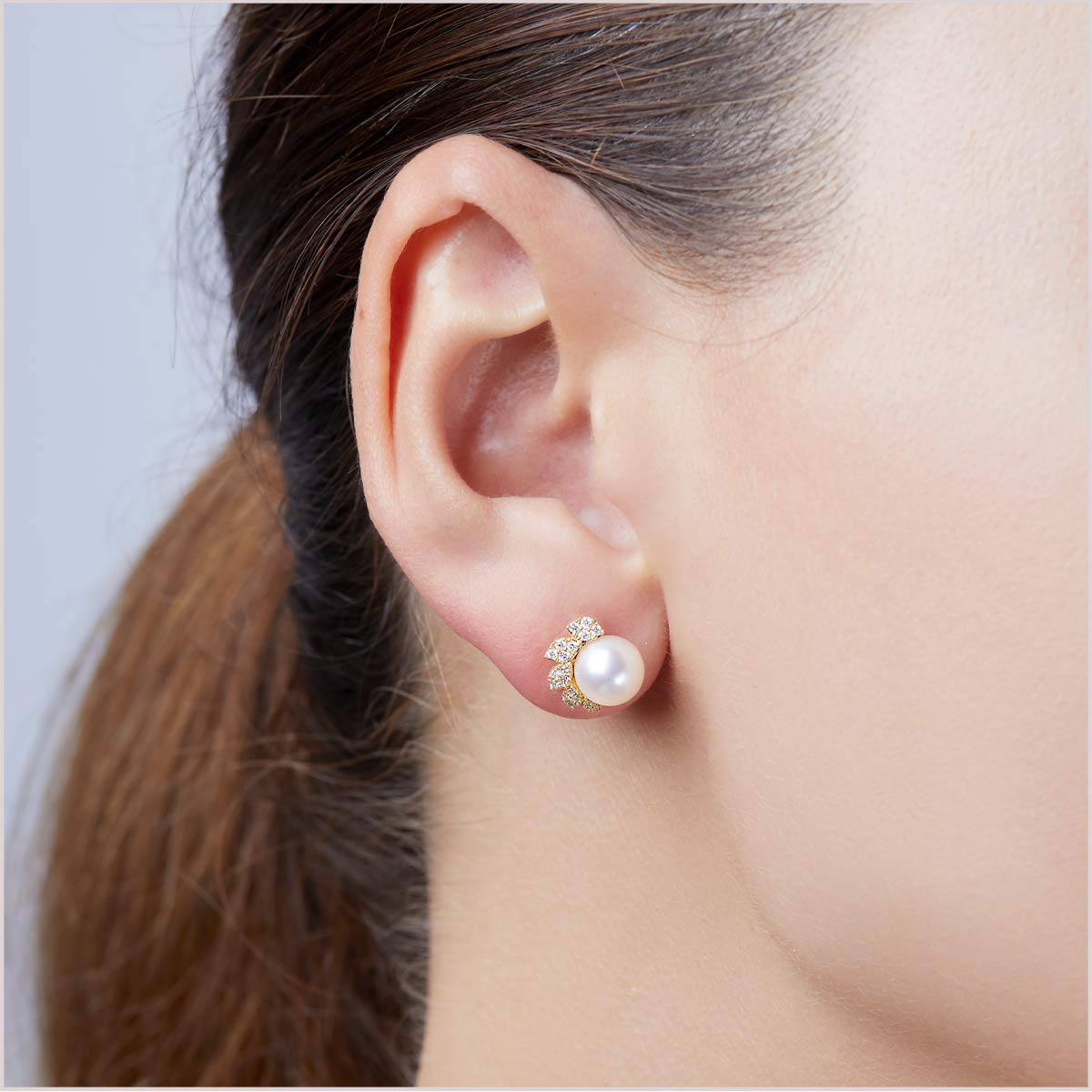 Yoko London Trend Freshwater Pearl and Diamond Stud Earrings TEM0224-6F-LHX