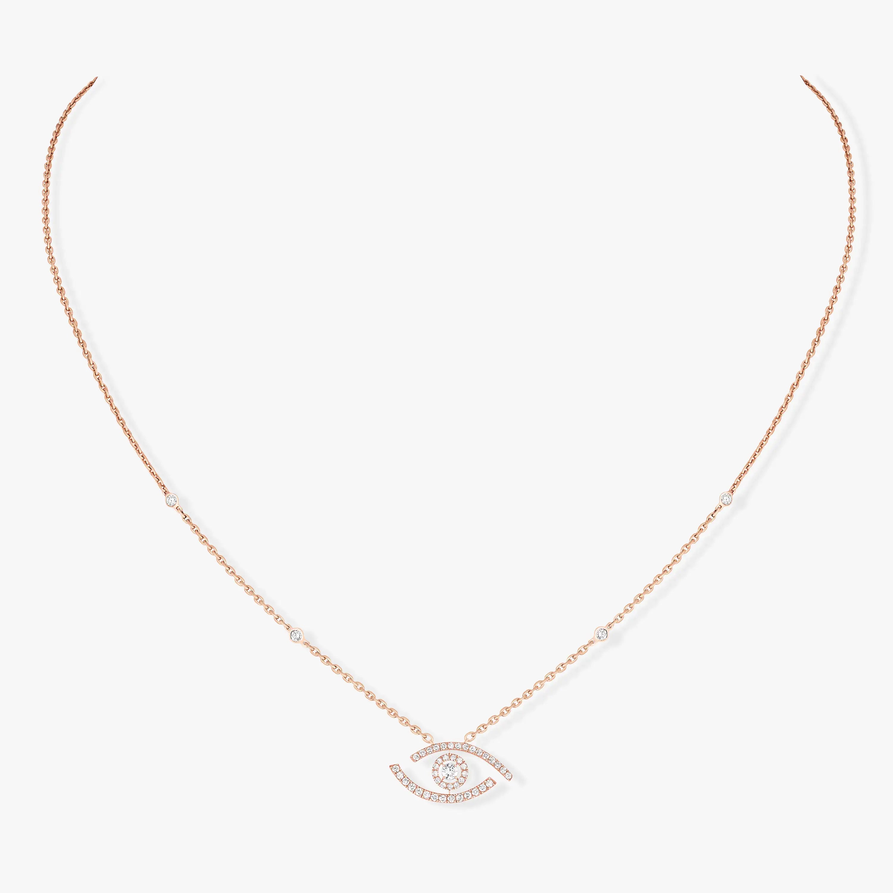 Messika PINK GOLD DIAMOND NECKLACE LUCKY EYE PAVE 07525-PG