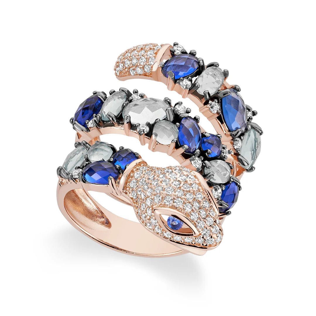 LARGE BLUE SERPENTINE RING IN ROSE 02-303305-03BL-4