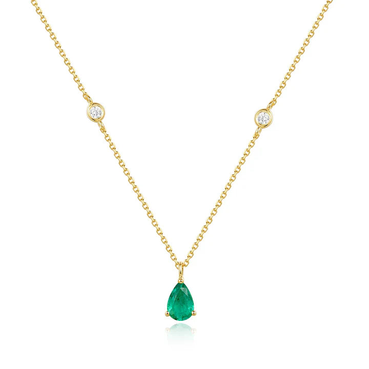 Emerald Pear Drop Necklace in Yellow 04-016196-02EM