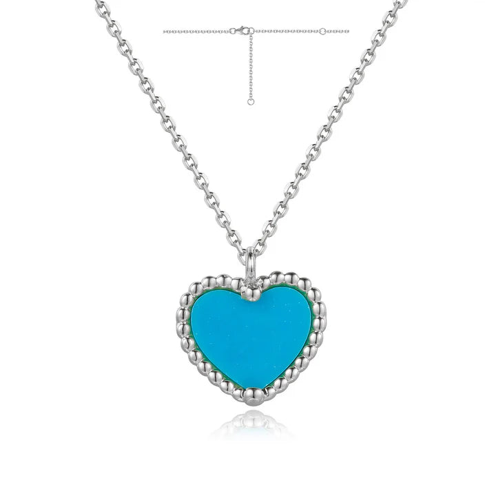 Beaded Heart Turquoise Necklace in White 04-016218-01TQ