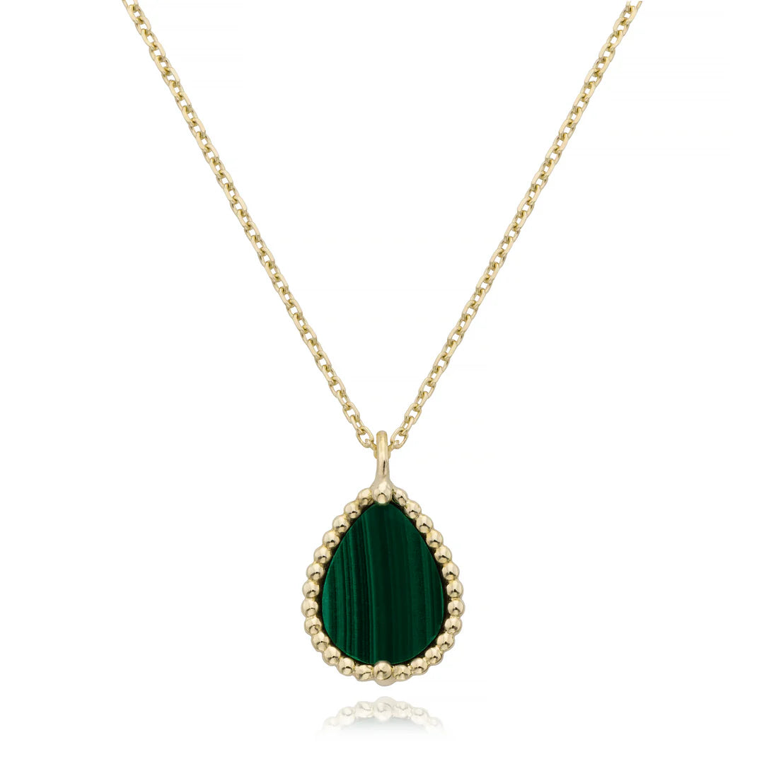 Beaded Pear Malachite Pendant in Yellow 04-016219-02MA