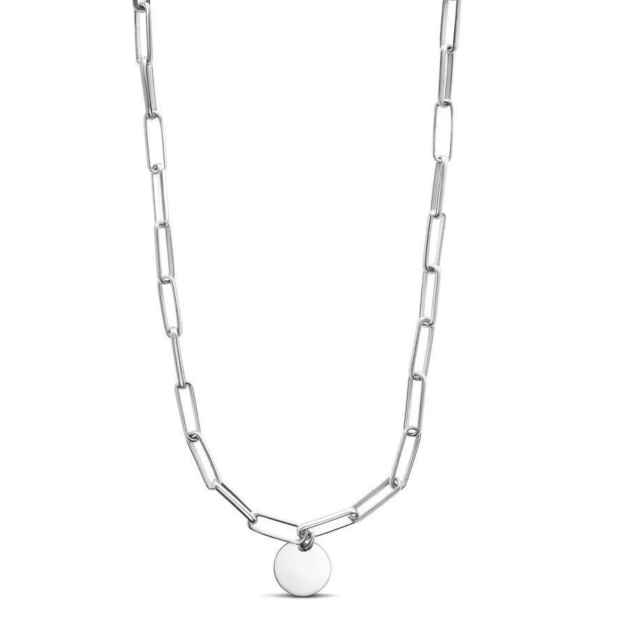 Paperclip Disc Charm Necklace in White 04-403612-01-18
