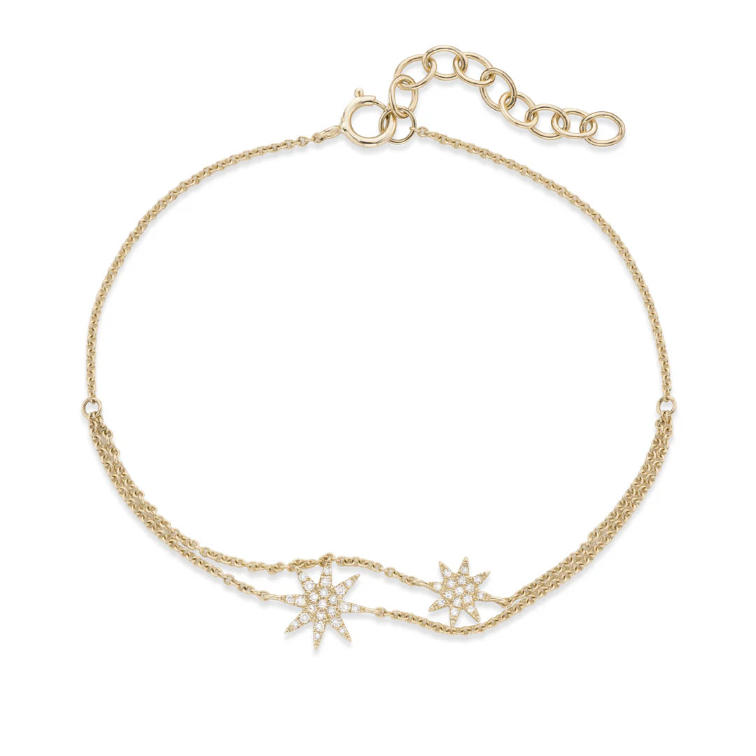 2 Stars Double Chain Diamond Bracelet in Yellow 07-013601-02DIA