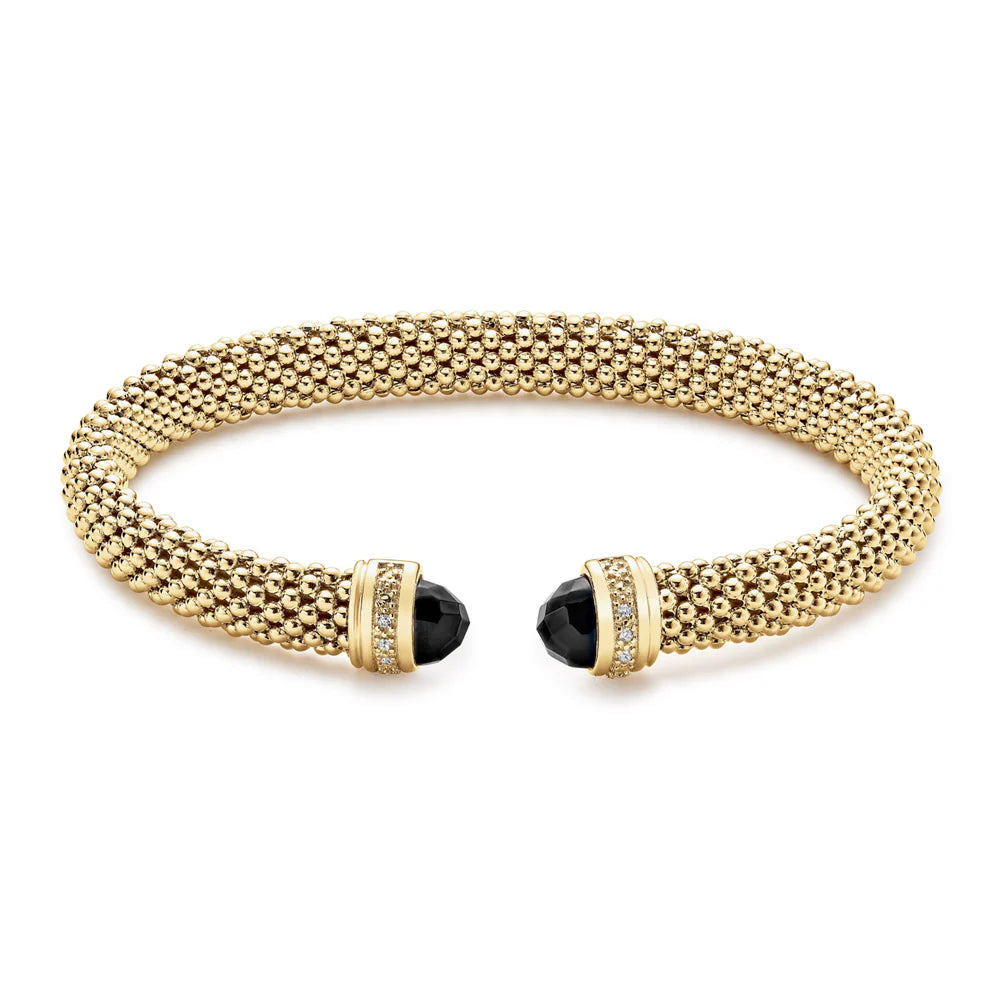 Slip On Mesh Bangle with Black Onyx Cabochon in Yellow 07-081921-02BK-S
