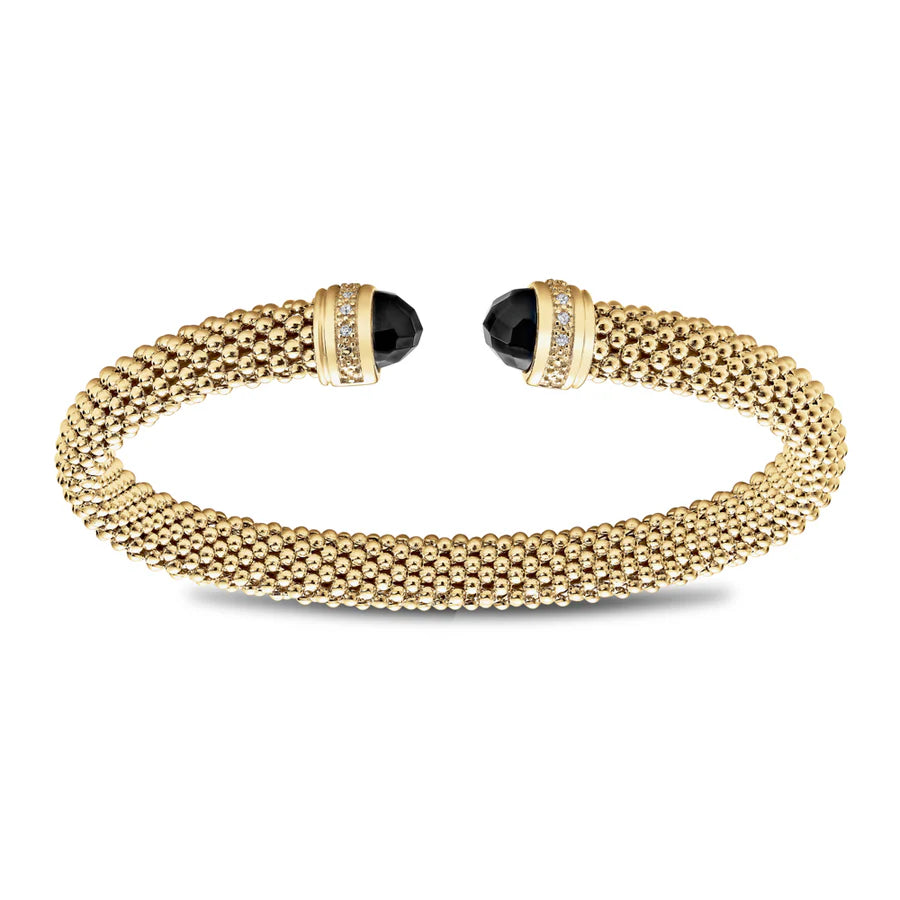 Slip On Mesh Bangle with Black Onyx Cabochon in Yellow 07-081921-02BK