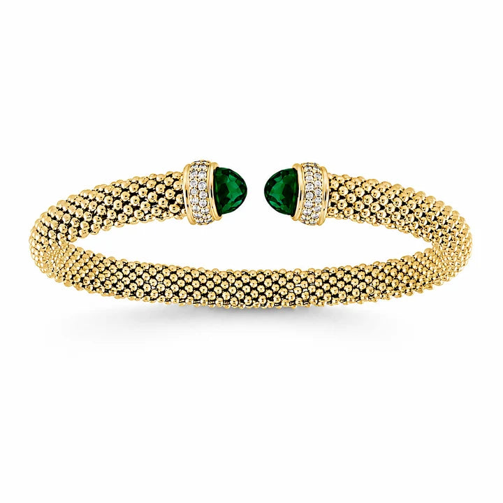 Slip On Mesh Bangle with Green Cabochon in Yellow 07-081921-02
