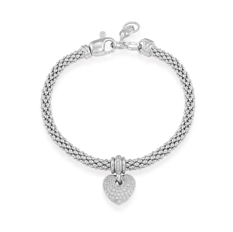 MESH BRACELET WITH PUFFED PAVE HEART IN WHITE 07-083273-01WH