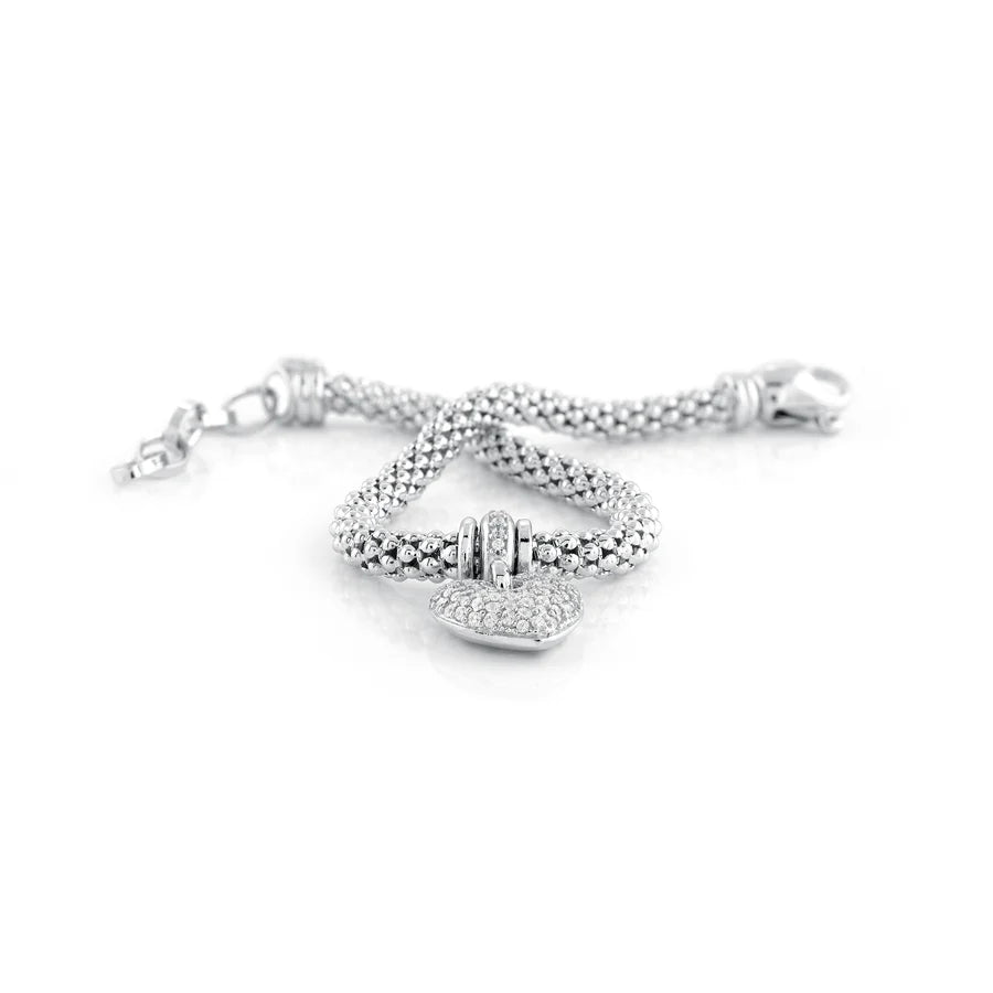 MESH BRACELET WITH PUFFED PAVE HEART IN WHITE 07-083273-01WH