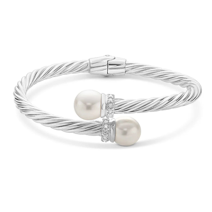 Pearl Crossover Twist Bangle in White 07-083701-01PL