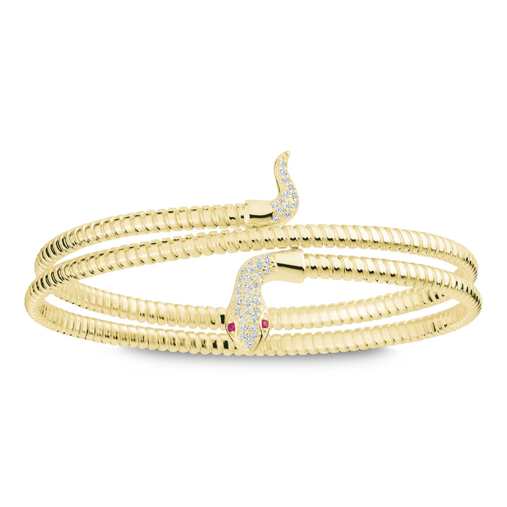 Mini Serpentine Double Wrap Bangle in Yellow with Red Eyes 07-086537-02RD