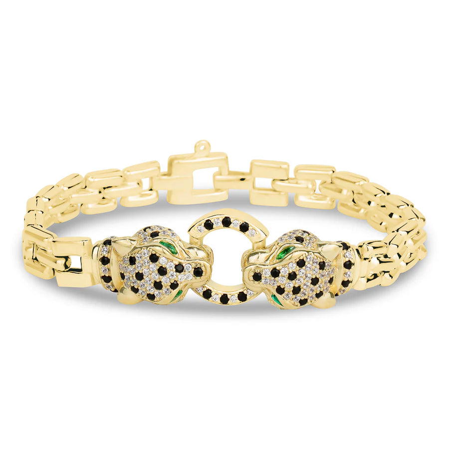 CUBE LINK RADIANT PANTHERE BRACELET IN YELLOW WITH GREEN EYES 07-086546-02GN