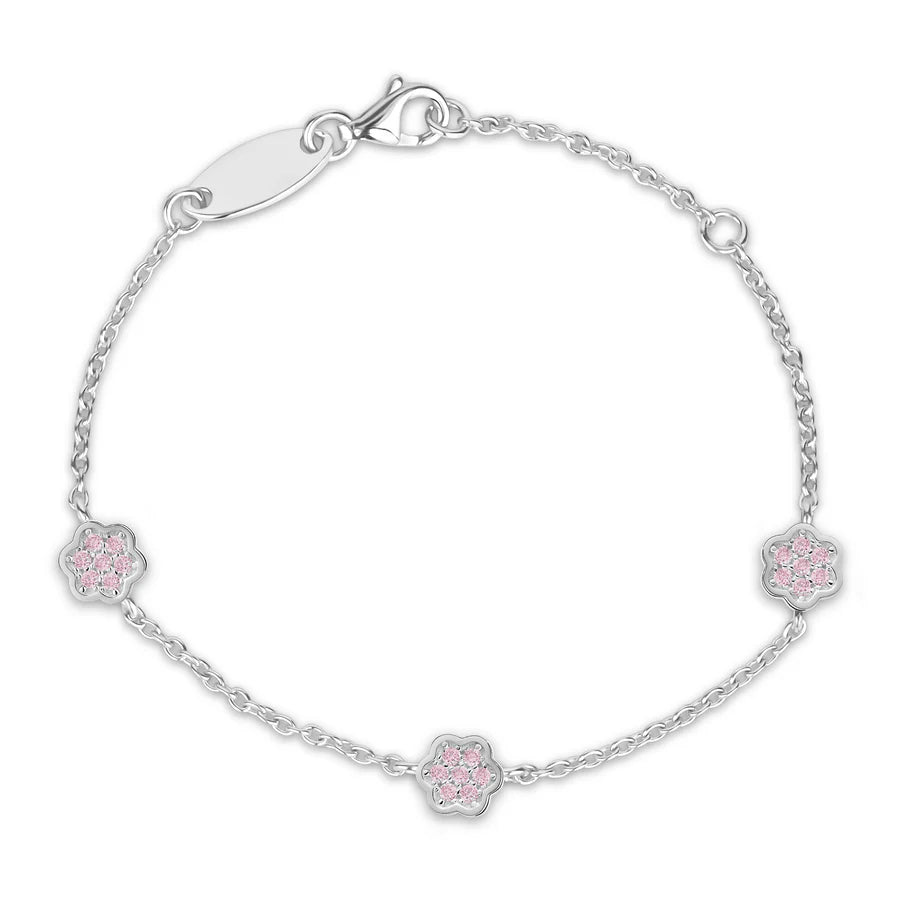 Little Miss Mimi Flower Bracelet in White with Pink Stones 07-142650-01PK